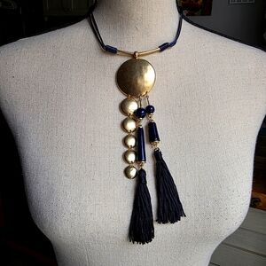 Chico's Gold and Navy Tassel Necklace